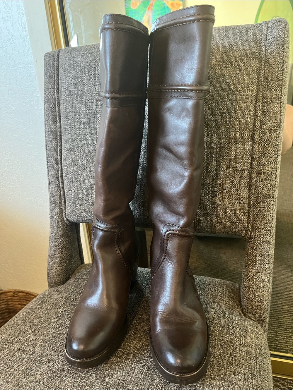 Classic Tall Brown Leather Frye Riding Boots - Women's
